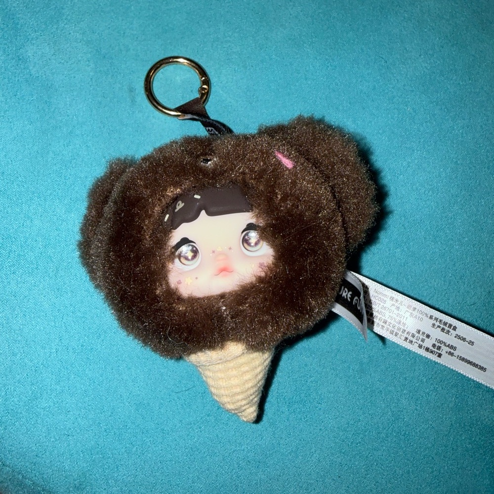Nommi Plush Ice Cream Cone Keychain with Brown Furry Bear Hood - Kids Accessory